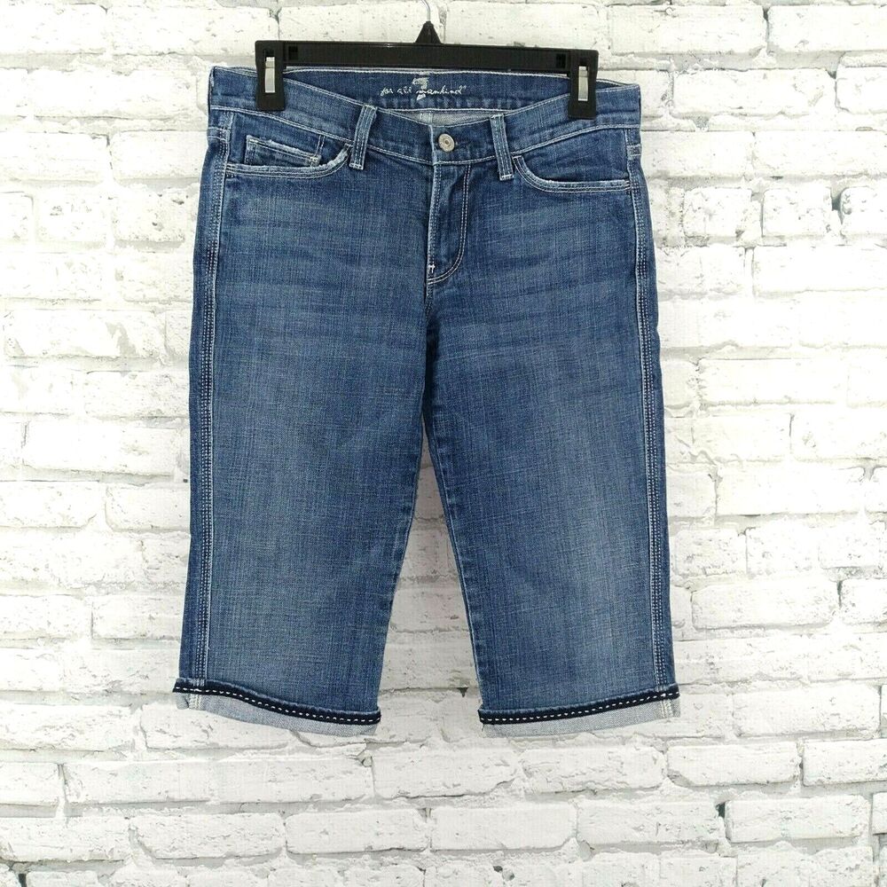 7 For All Mankind Capri Jeans Womens 27 Blue Low Rise Stretch Cuffed Denim